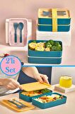 1003 2 Katlı Çatal Kaşıklı Saklama Kabı - Beslenme Yemek Kutusu Lunch Box