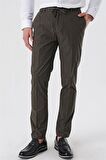 Çizgili Armürlü % 100 Pamuk Yan Cep Slim Fit Dar Kesim Casual Pantolon 1003230159 Koyu Vizon