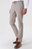 Çizgili Armürlü % 100 Pamuk Yan Cep Slim Fit Dar Kesim Casual Pantolon 1003230159 Koyu Bej