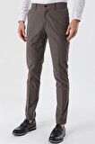 Çizgili Armürlü % 100 Pamuk Yan Cepli Comfort Fit Rahat Kesim Casual Pantolon 1003230160 Koyu Kahverengi