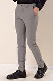Desenli Armürlü Likralı Yan Cep Slim Fit Dar Kesim Klasik Pantolon 1003230170 Füme