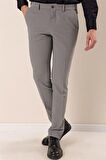 Desenli Armürlü Likralı Yan Cep Slim Fit Dar Kesim Klasik Pantolon 1003230170 Füme