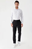 Siyah Armürlü Likralı Yan Cepli Slim Fit Dar Kesim Casual Pantolon 1003230173