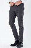 Koyu Antrasit Armürlü %100 Pamuk Yan Cepli Slim Fit Dar Kesim Casual Pantolon 1003235117