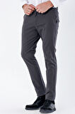 Koyu Antrasit Armürlü %100 Pamuk Yan Cepli Slim Fit Dar Kesim Casual Pantolon 1003235117