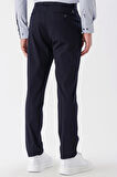 Koyu Lacivert Armürlü Likralı Yan Cepli Slim Fit Dar Kesim Casual Pantolon 1003230173