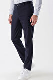 Koyu Lacivert Armürlü Likralı Yan Cepli Slim Fit Dar Kesim Casual Pantolon 1003230173