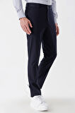 Koyu Lacivert Armürlü Likralı Yan Cepli Slim Fit Dar Kesim Casual Pantolon 1003230173
