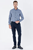 Lacivert Armürlü %100 Pamuk Yan Cepli Slim Fit Dar Kesim Casual Pantolon 1003235117