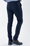 Lacivert Armürlü %100 Pamuk Yan Cepli Slim Fit Dar Kesim Casual Pantolon 1003235117
