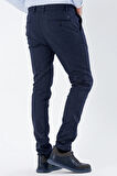Koyu Lacivert Desenli Armürlü Yan Cepli Slim Fit Dar Kesim Casual Pantolon 1003235119