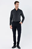Siyah Desenli Armürlü Pamuklu Yan Cepli Slim Fit Dar Kesim Casual Pantolon 1003235120