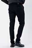 Siyah Desenli Armürlü Pamuklu Yan Cepli Slim Fit Dar Kesim Casual Pantolon 1003235120