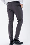Koyu Antrasit Desenli Armürlü Pamuklu Yan Cepli Slim Fit Dar Kesim Casual Pantolon 1003235120