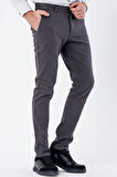 Koyu Antrasit Desenli Armürlü Pamuklu Yan Cepli Slim Fit Dar Kesim Casual Pantolon 1003235120