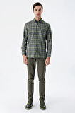 Koyu Haki Desenli Armürlü Pamuklu Yan Cepli Slim Fit Dar Kesim Casual Pantolon 1003235120