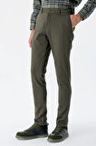 Koyu Haki Desenli Armürlü Pamuklu Yan Cepli Slim Fit Dar Kesim Casual Pantolon 1003235120