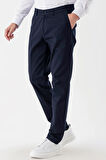 Koyu Lacivert Pamuklu Likralı Yan Cepli Comfort Fit Rahat Kesim Casual Pantolon 1003235154