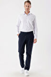 Koyu Lacivert Pamuklu Likralı Yan Cepli Comfort Fit Rahat Kesim Casual Pantolon 1003235154