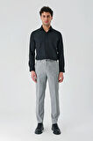 Gri Yan Cepli Beli Lastikli Keten Karışımlı Casual Slim Fit Dar Kesim Pantolon 1003240103