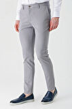 Gri Gabardin Pamuklu Yan Cepli Comfort Fit Rahat Kesim Casual Pantolon 1003240113