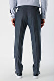 Koyu Lacivert Desenli Pamuklu Likralı Yan Cepli Slim Fit Dar Kesim Klasik Pantolon 1003240153