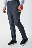 Koyu Lacivert Desenli Pamuklu Likralı Yan Cepli Slim Fit Dar Kesim Klasik Pantolon 1003240153