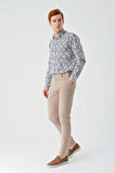 Bej Armürlü Pamuklu Yan Cepli Slim Fit Dar Kesim Casual Pantolon 1003240156