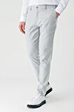 Gri Desenli Keten Karışımlı Yan Cepli Lastikli Comfort Rahat Kesim Casual Pantolon 1003240159
