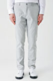 Gri Desenli Keten Karışımlı Yan Cepli Lastikli Comfort Rahat Kesim Casual Pantolon 1003240159