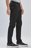 Siyah Desenli Pamuklu Likralı Yan Cepli Comfort Fit Rahat Kesim Casual Pantolon 1003240160