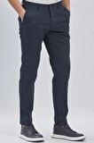 Koyu Lacivert Desenli Pamuklu Likralı Yan Cepli Comfort Fit Rahat Kesim Casual Pantolon 1003240160