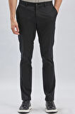 Siyah Armürlü Pamuklu Likralı Yan Cepli Slim Fit Dar Kesim Casual Pantolon 1003240161