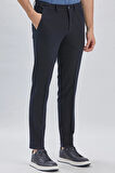 Koyu Lacivert Düz Gofreli Esnek Yan Cep Slim Fit Casual Pantolon 1003240162