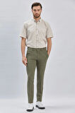 Koyu Haki Düz Gofreli Esnek Yan Cep Slim Fit Casual Pantolon 1003240162