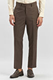 Koyu Kahverengi Kendinden Desenli Bez Ayağı Comfort Fit Classic Pantolon 1003240163