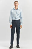 Koyu Lacivert Kendinden Desenli Bez Ayağı Slim Fit Classic Pantolon 1003240165