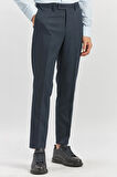 Koyu Lacivert Kendinden Desenli Bez Ayağı Slim Fit Classic Pantolon 1003240165