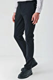 Siyah Desenli Gofreli Pamuklu Likralı Yan Cepli Slim Fit Dar Kesim Casual Pantolon 1003240206