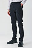 Siyah Desenli Gofreli Pamuklu Likralı Yan Cepli Slim Fit Dar Kesim Casual Pantolon 1003240206
