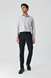 Siyah Desenli Gofreli Pamuklu Likralı Yan Cepli Slim Fit Dar Kesim Casual Pantolon 1003240206