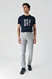 Gri Desenli Gofreli Pamuklu Likralı Yan Cepli Slim Fit Dar Kesim Casual Pantolon 1003240206