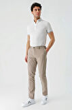 Bej Desenli Gofreli Pamuklu Likralı Yan Cepli Slim Fit Dar Kesim Casual Pantolon 1003240206