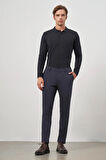 Koyu Lacivert Düz Bez Ayağı Lastikli Slim Fit Casual Pantolon 1003245101