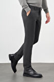 Koyu Antrasit Kendinden Desenli Flannel Esnek Yan Cep Comfort Fit Casual Pantolon 1003245158