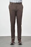 Koyu Camel Düz Armürlü Pamuklu Yan Cep Slim Fit Casual Pantolon 1003245163