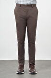 Koyu Camel Düz Armürlü Pamuklu Yan Cep Slim Fit Casual Pantolon 1003245163
