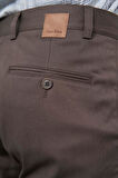 Koyu Camel Düz Armürlü Pamuklu Yan Cep Slim Fit Casual Pantolon 1003245163