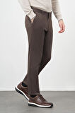 Koyu Camel Düz Armürlü Pamuklu Yan Cep Comfort Fit Casual Pantolon 1003245164