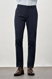 Koyu Lacivert Kendinden Desenli Bez Ayağı Pamuklu Yan Cep Slim Fit Casual Pantolon 1003245168